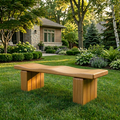 Solid Wood Outdoor Bench with Sculpted Wave Seat and Fluted Block Legs - view 3 of 7