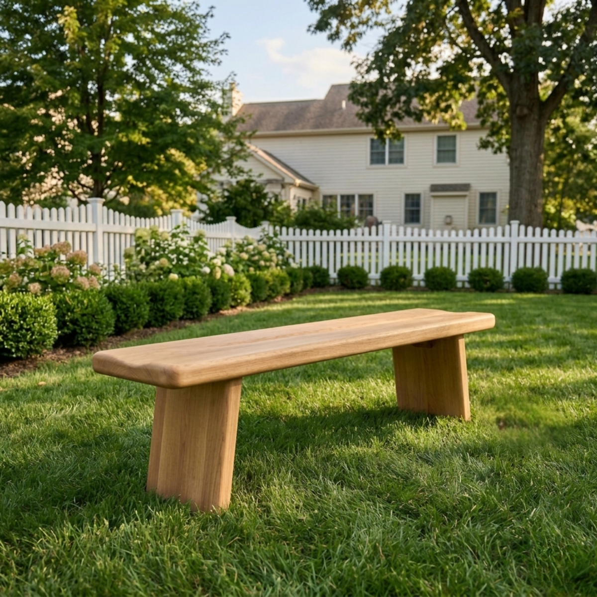 Solid Wood Outdoor Bench with Minimalist Slab Seat and Tapered Block Legs - view 2 of 7