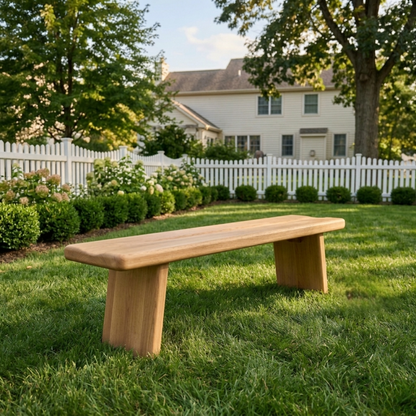 Solid Wood Outdoor Bench with Minimalist Slab Seat and Tapered Block Legs - view 2 of 7