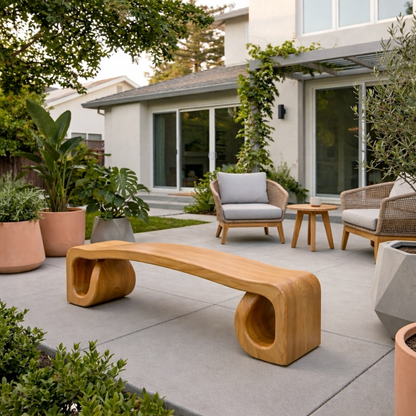 Solid Wood Outdoor Bench with Sculpted Wave Seat and Hollow Base Design - view 3 of 7
