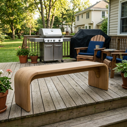 Solid Wood Outdoor Bench with Curved Waterfall Design and Minimalist Profile - view 3 of 7