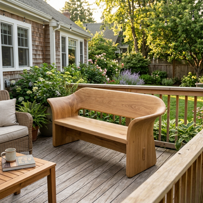 Solid Wood Outdoor Bench with Curved Wraparound Backrest Patio Garden Seating - view 3 of 7