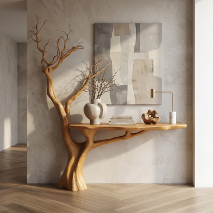 Rustic Console Table Sculpted Wood Tree Hallway Entrance - view 5 of 8