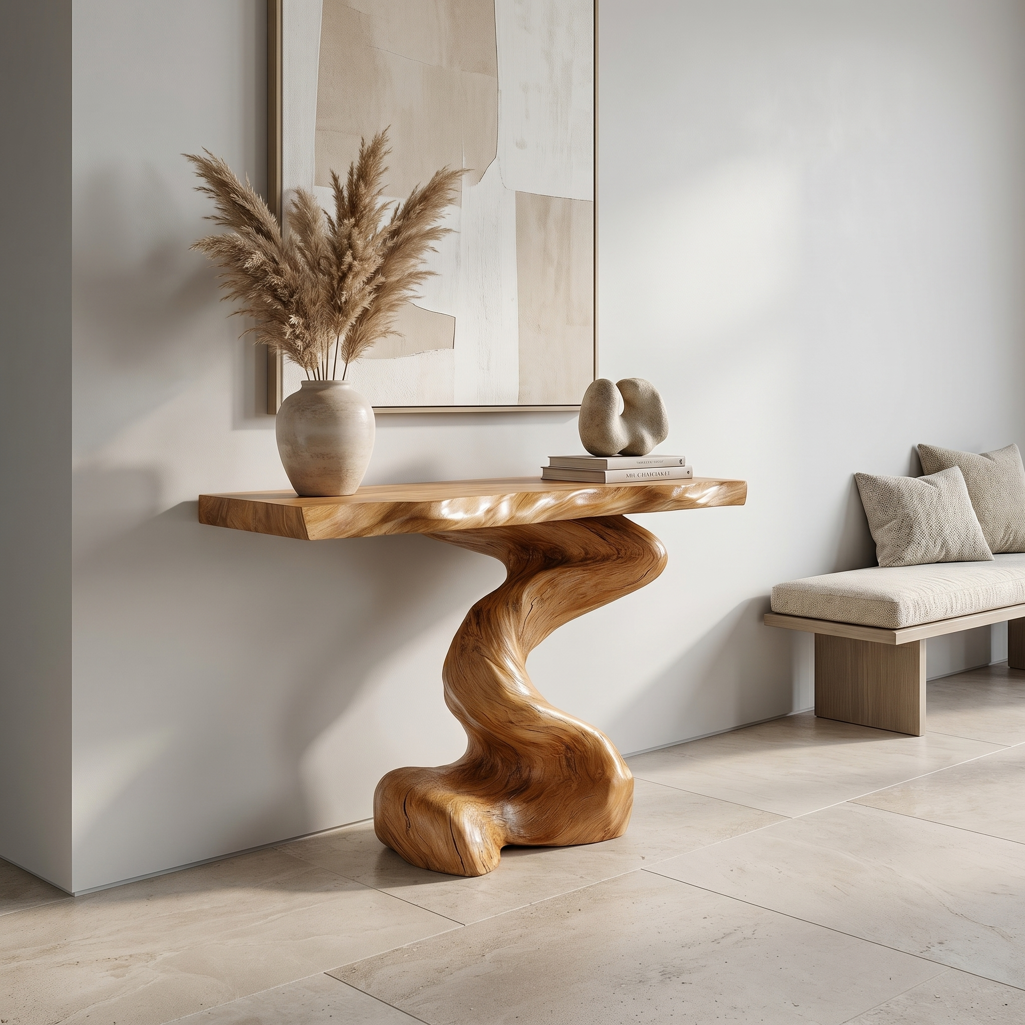 Mid Century Modern Console Table Sculptural Wood Art Living Area Entry - view 5 of 8