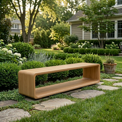 Solid Wood Outdoor Bench with Open Shelf Base and Rounded Waterfall Frame - view 1 of 8
