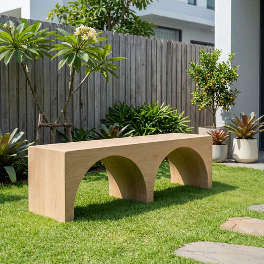 Solid Wood Outdoor Bench with Double Arch Base Minimalist Rectangular Design - view 1 of 8