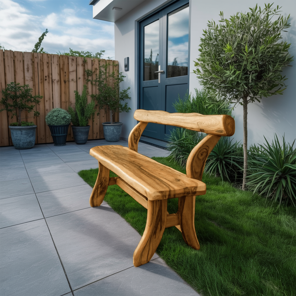 Rustic Garden Bench With Curved Seat For Patio Pathway And Front Porch - view 5 of 8