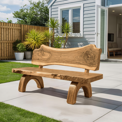 Rustic Live Edge Bench With Backrest For Patio Garden Courtyard - view 5 of 8