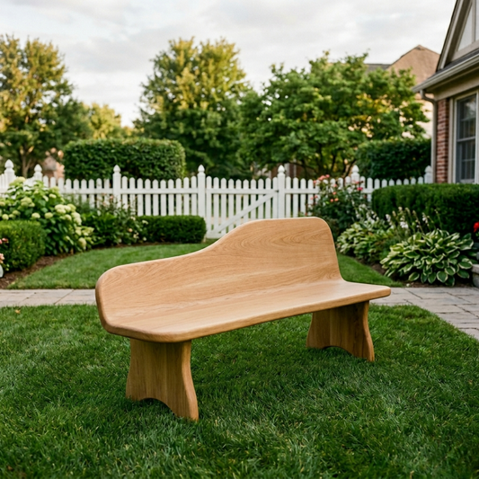 Solid Wood Outdoor Bench with Curved Backrest Sculptural Garden Patio Seating - view 1 of 7