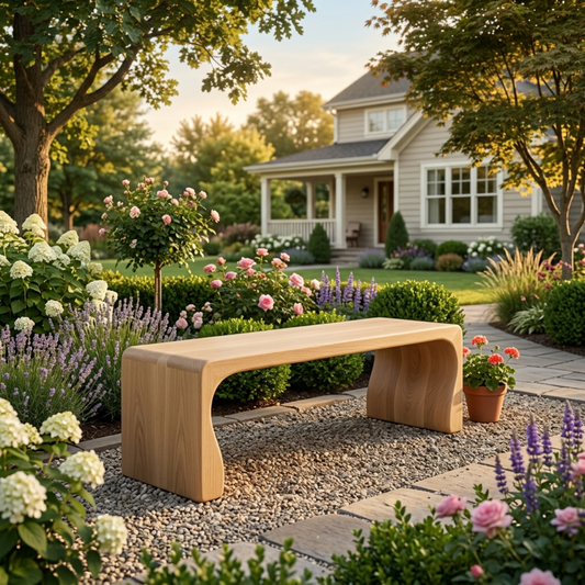 Solid Wood Outdoor Bench with Curved Waterfall Frame and Soft Rounded Edges - view 1 of 7