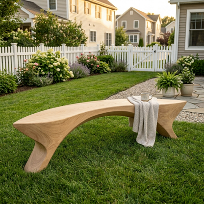 Solid Wood Outdoor Bench Sculptural Curved Design with Organic Arch Base - view 3 of 8