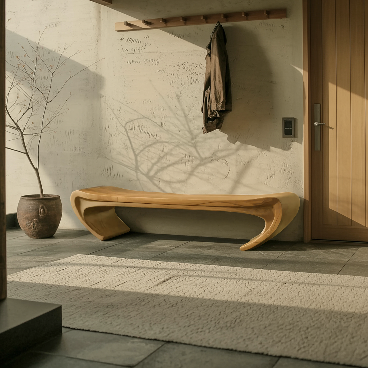 Modern Sculptural Wood Bench For Entryway Or Living Room - view 5 of 8