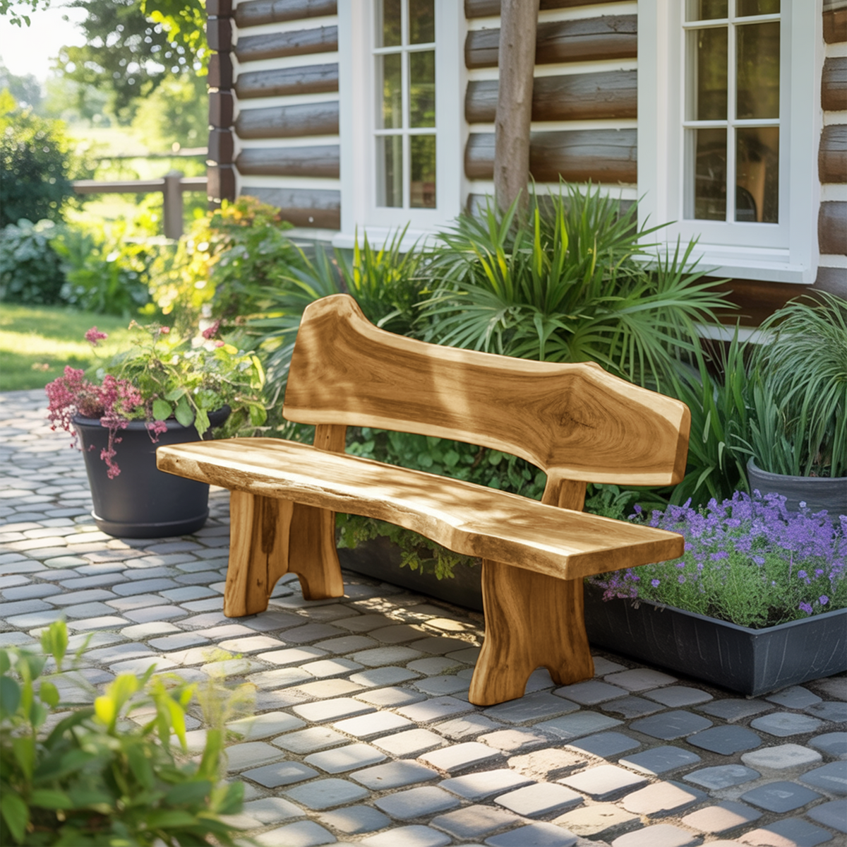 Rustic Live Edge Outdoor Bench With Curved Back For Patio Or Garden - view 5 of 8