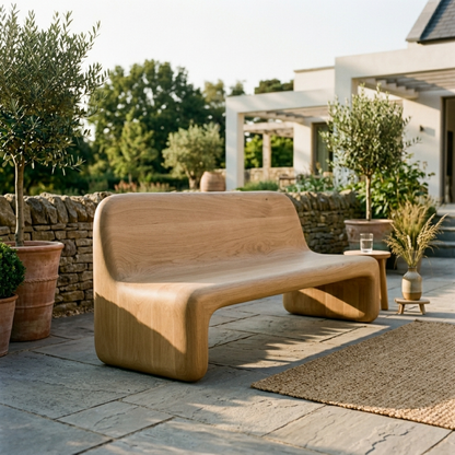 Handcrafted Solid Wood Outdoor Sofa – Sculptural Curved Patio Bench Seat - view 2 of 7