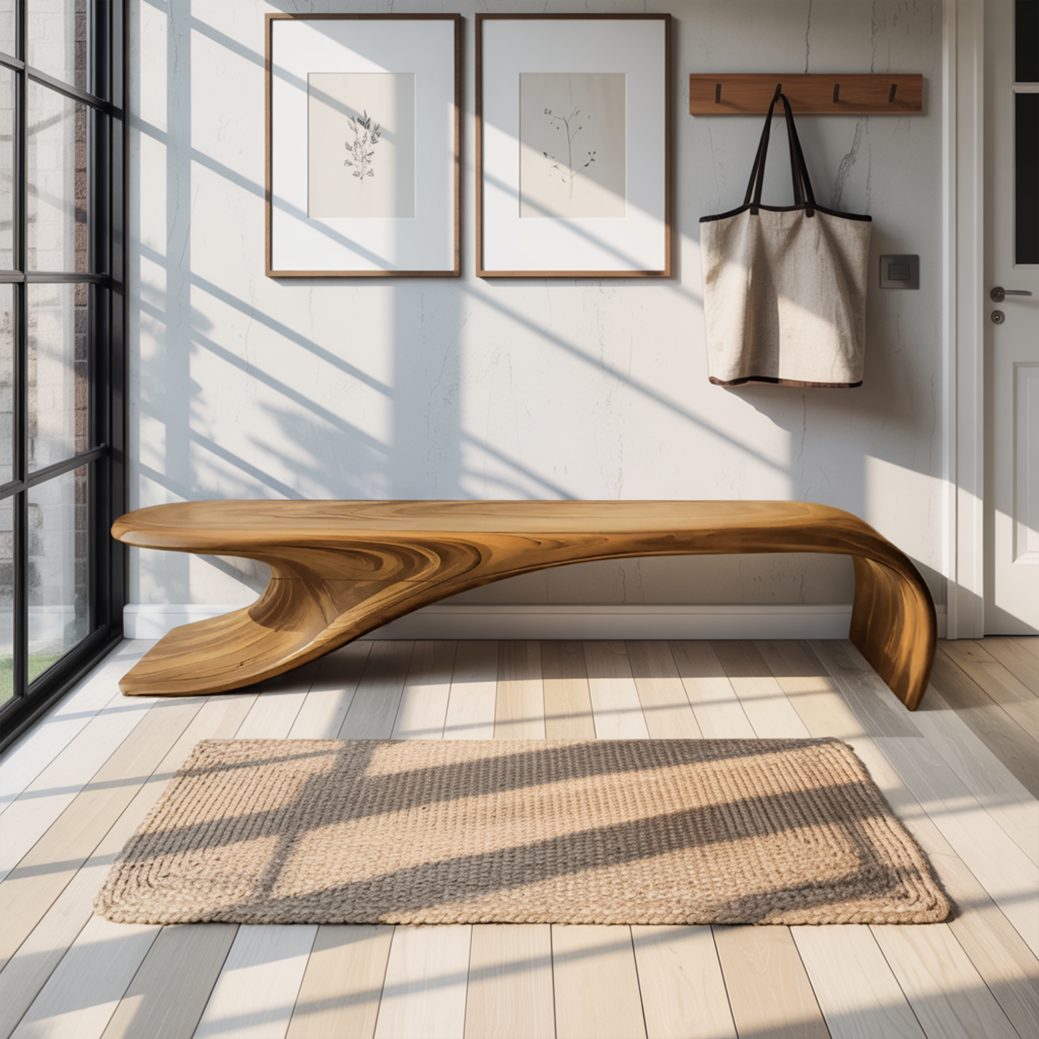 Modern Sculptural Bench With Flowing Curves For Living Room - view 5 of 8