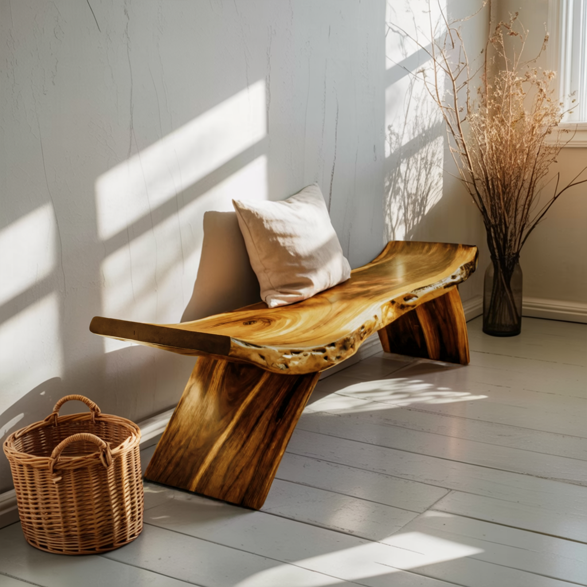 Rustic Live Edge Bench With Organic Curves For Entryway - view 5 of 8