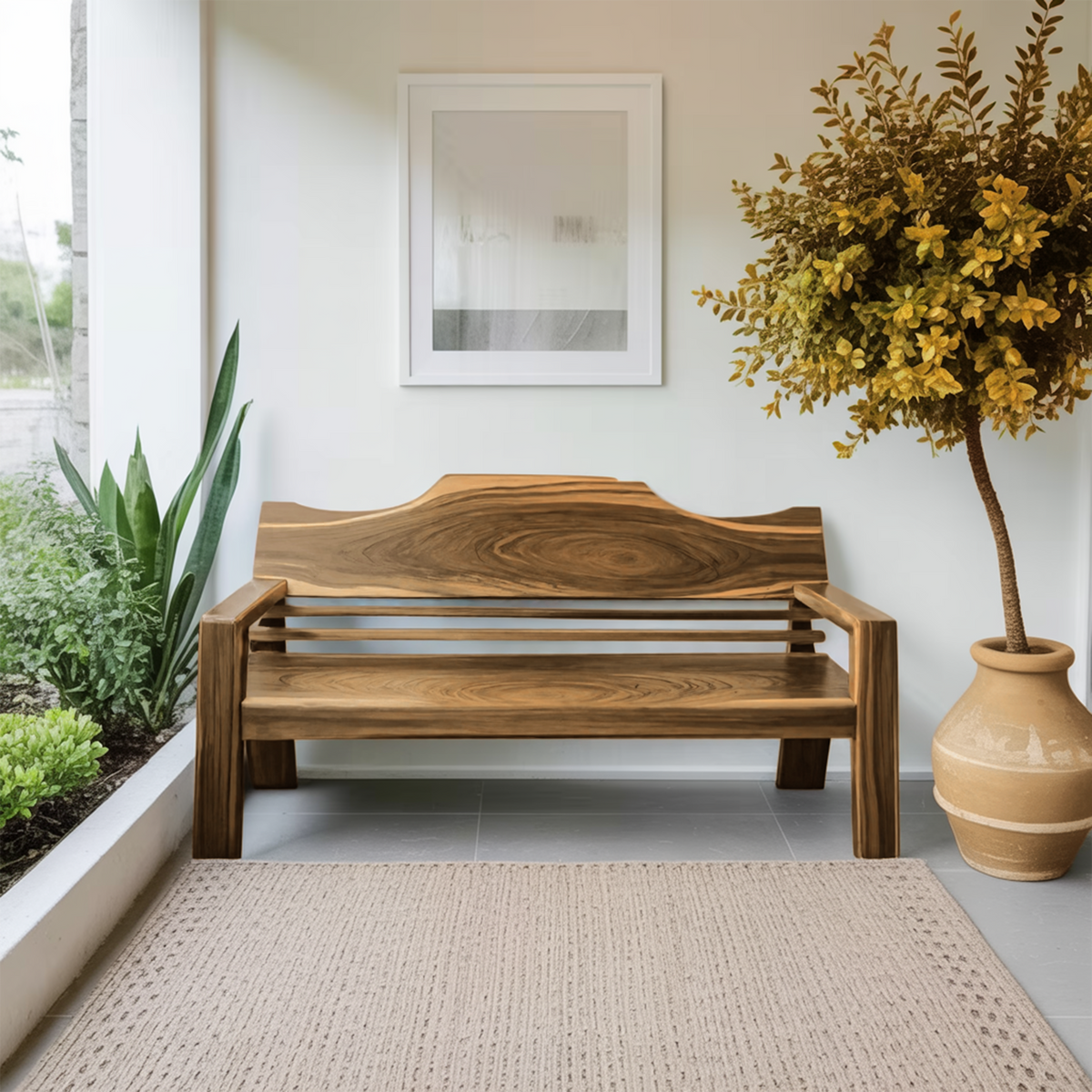 Rustic Outdoor Wooden Bench With Curved Backrest For Garden Or Porch - view 5 of 8