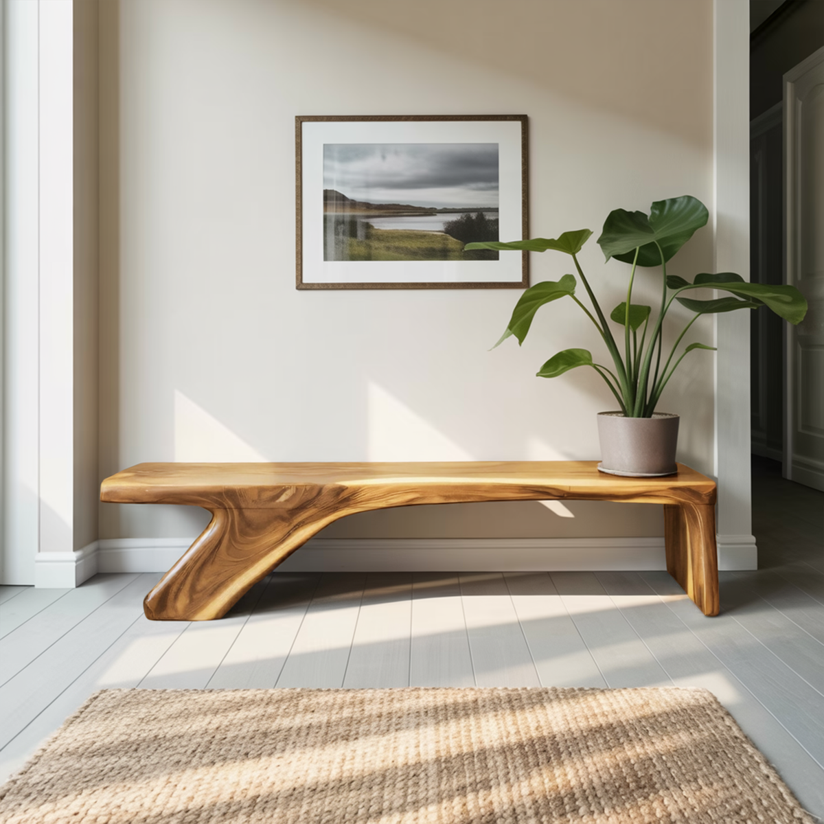 Architectural Bench With Sculpted Z Base For Entryway - view 5 of 8