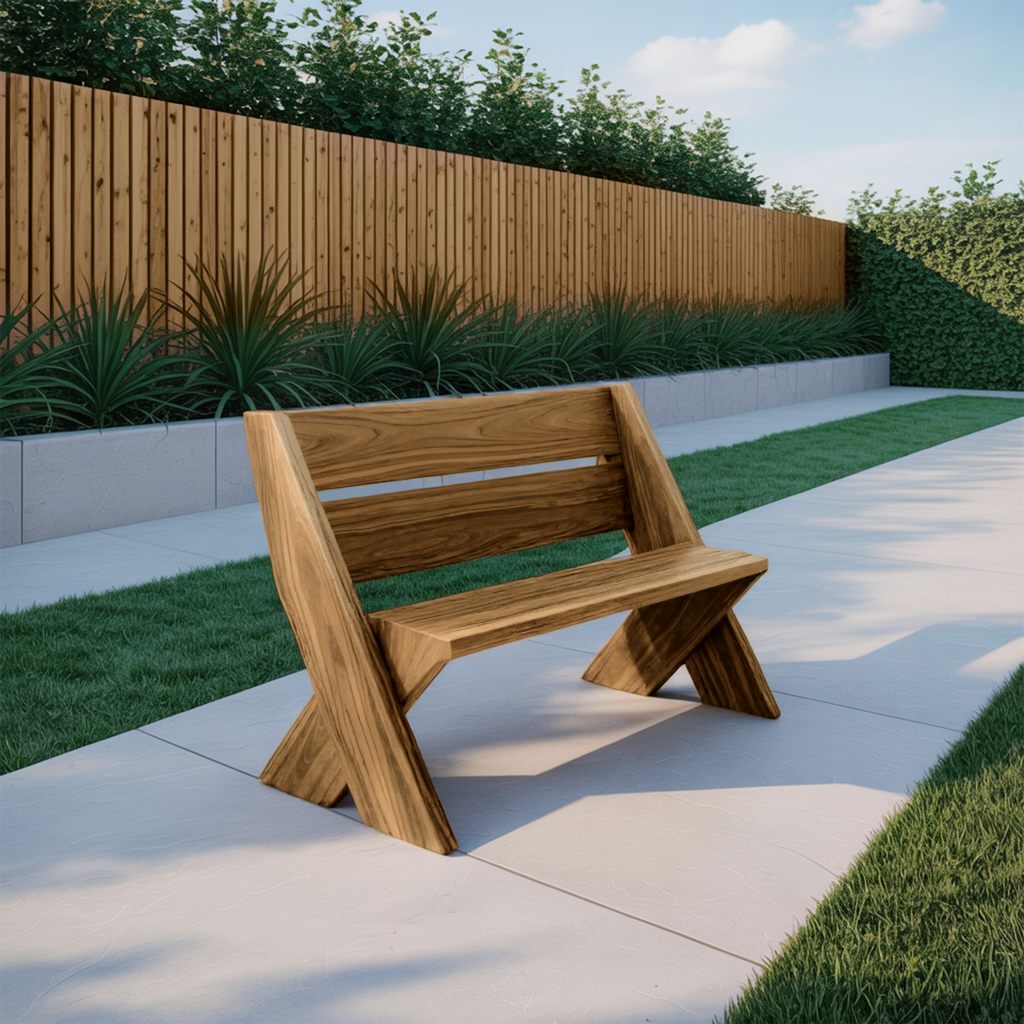 Modern Outdoor Bench With Angled Legs For Garden Patio And Backyard - view 5 of 8