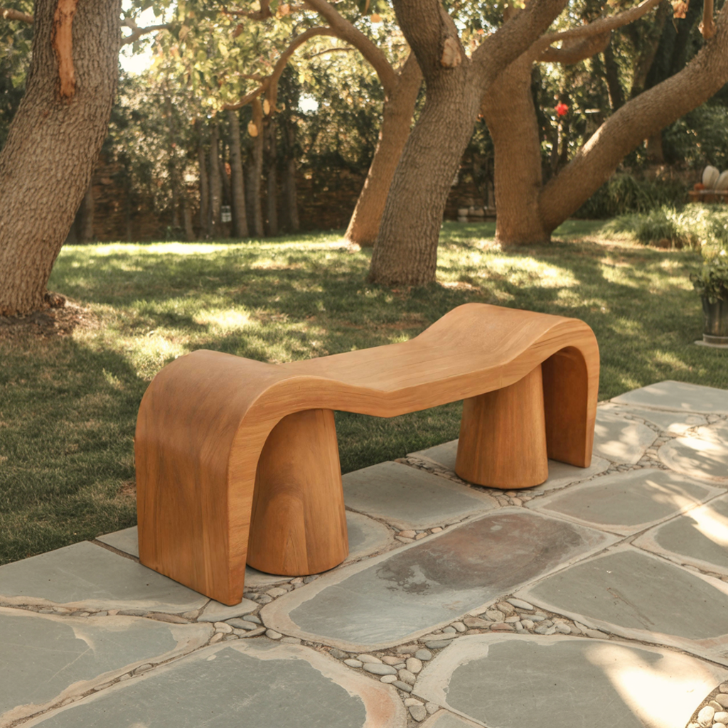 Contemporary Sculpted Wood Bench For Garden Or Patio - view 5 of 8