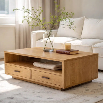 Solid Wood Coffee Table with Storage Drawers, Modern Design for Living Room - view 3 of 9