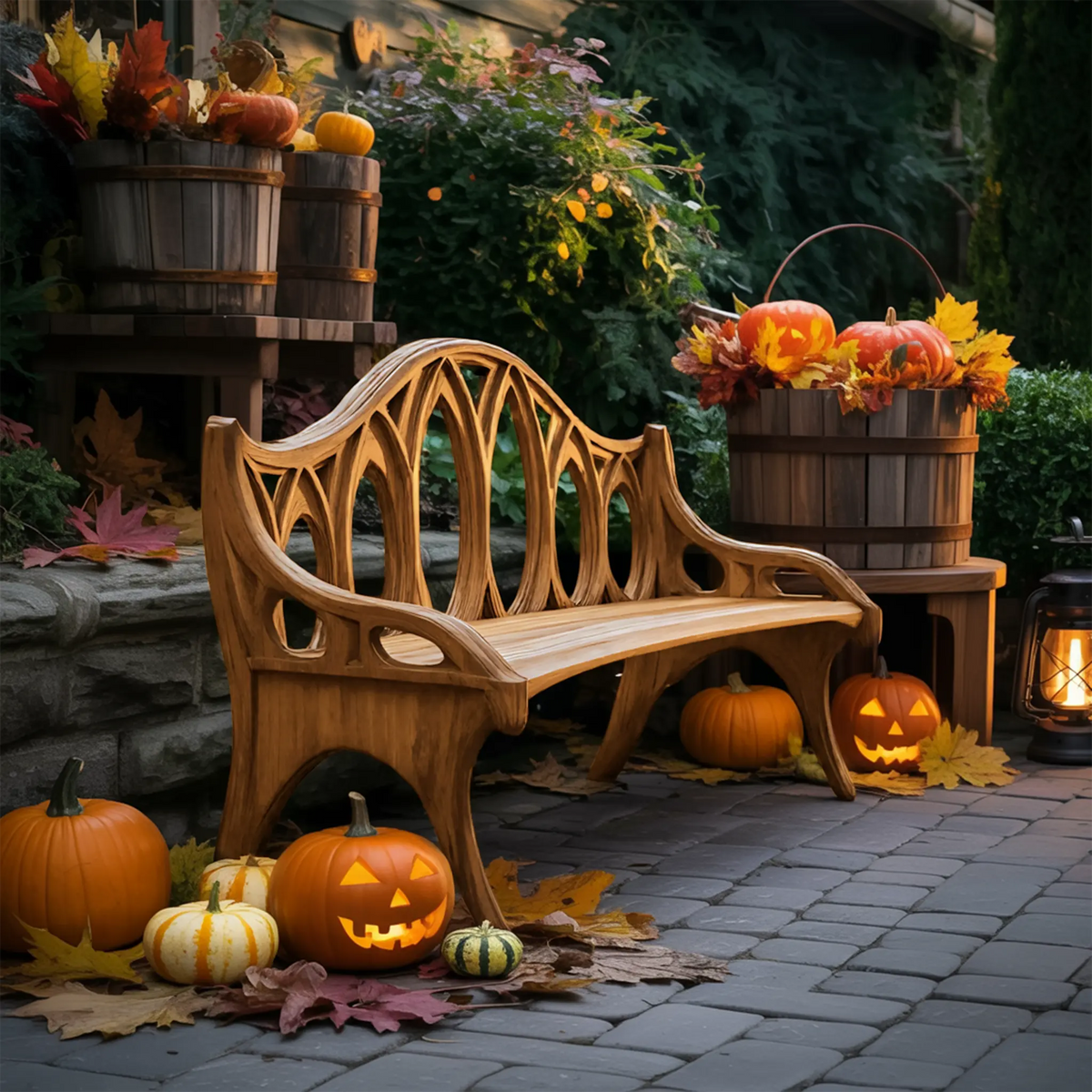 Farmhouse Solid Wood Halloween Bench For Outdoor Porch Design - view 5 of 8
