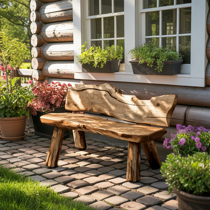 Rustic Live Edge Garden Bench For Patio Backyard And Forest Cabin - view 5 of 8