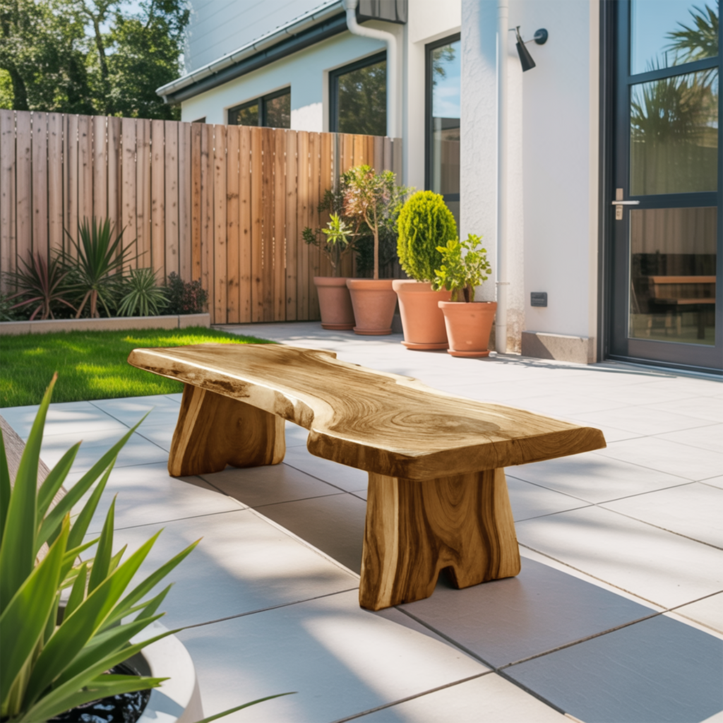 Minimalist Live Edge Outdoor Bench For Entryway Or Patio - view 5 of 8
