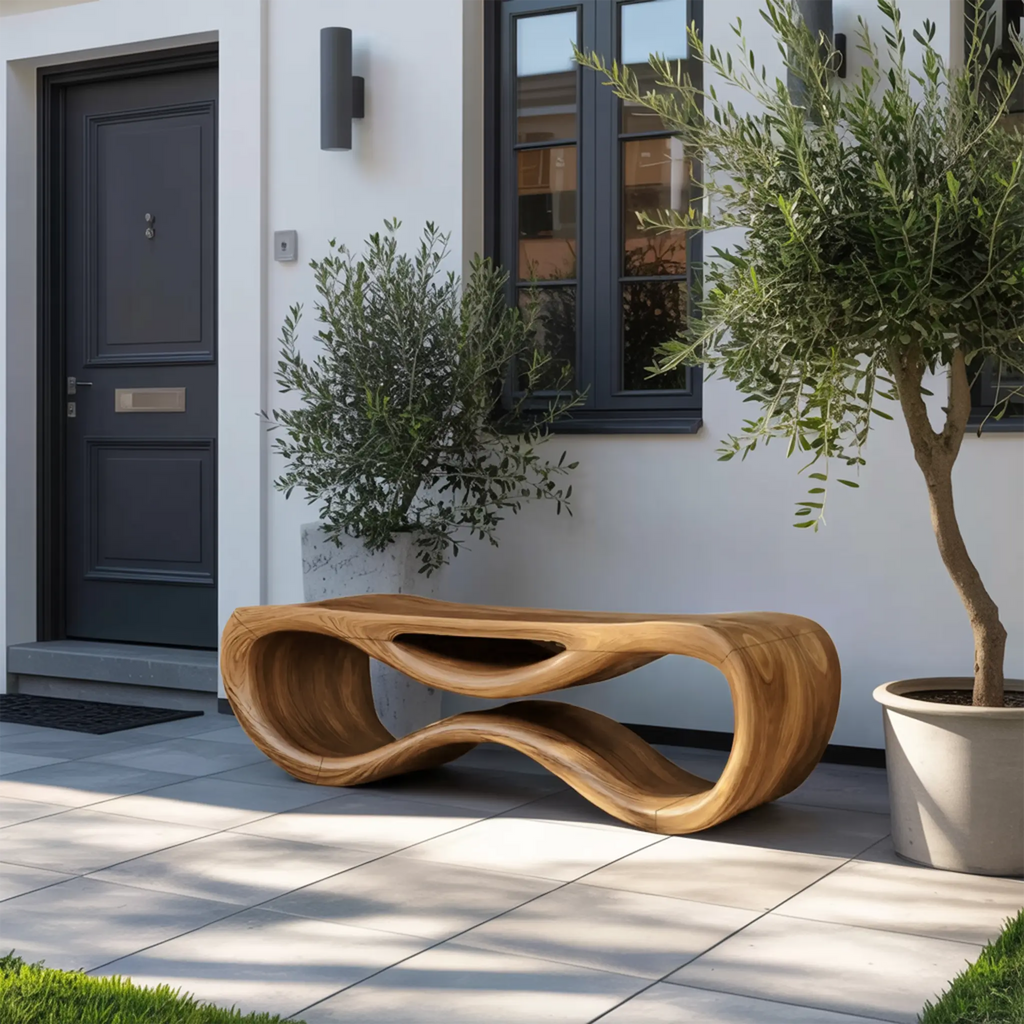 Contemporary Sculptural Outdoor Bench For Patio Or Garden Decor - view 5 of 8
