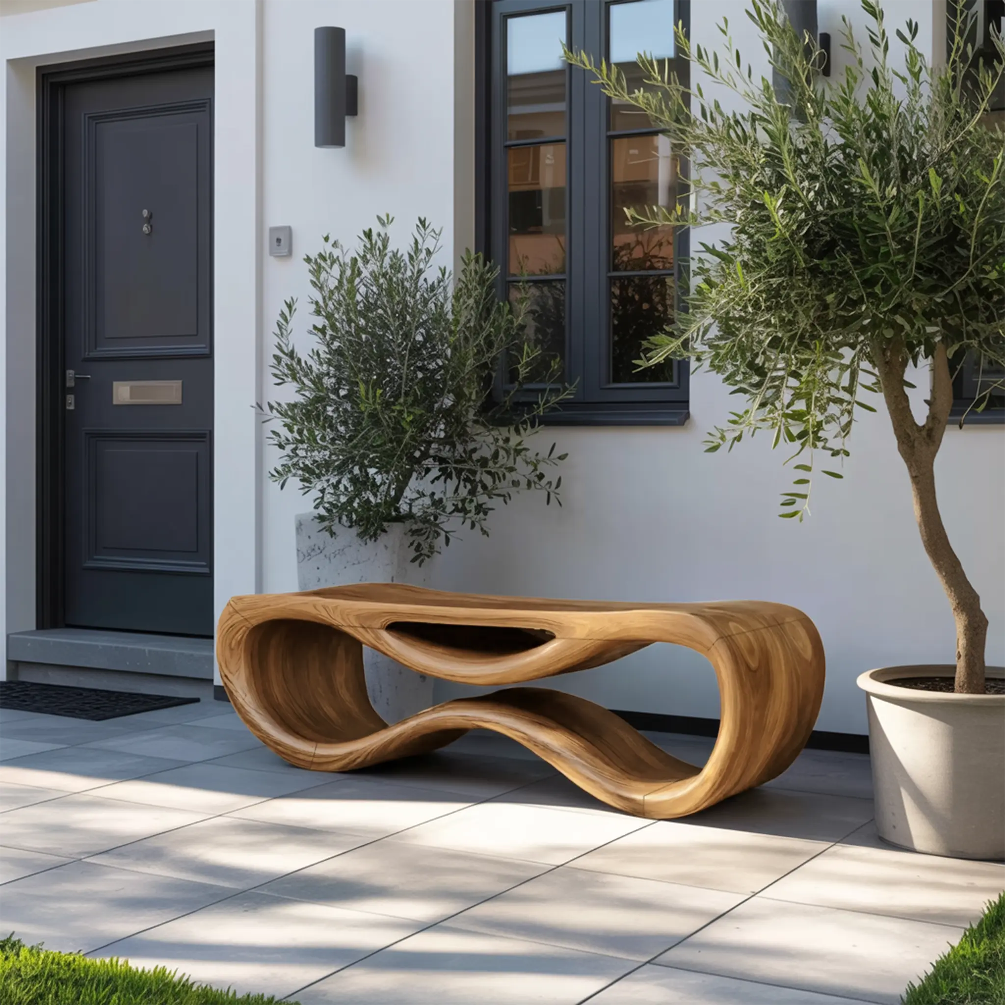 Contemporary Sculptural Outdoor Bench For Patio Or Garden Decor - view 5 of 8
