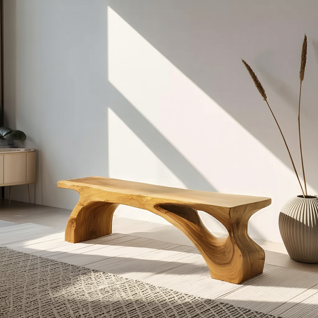 Organic Live Edge Bench For Modern Entryway Or Living Room - view 5 of 8