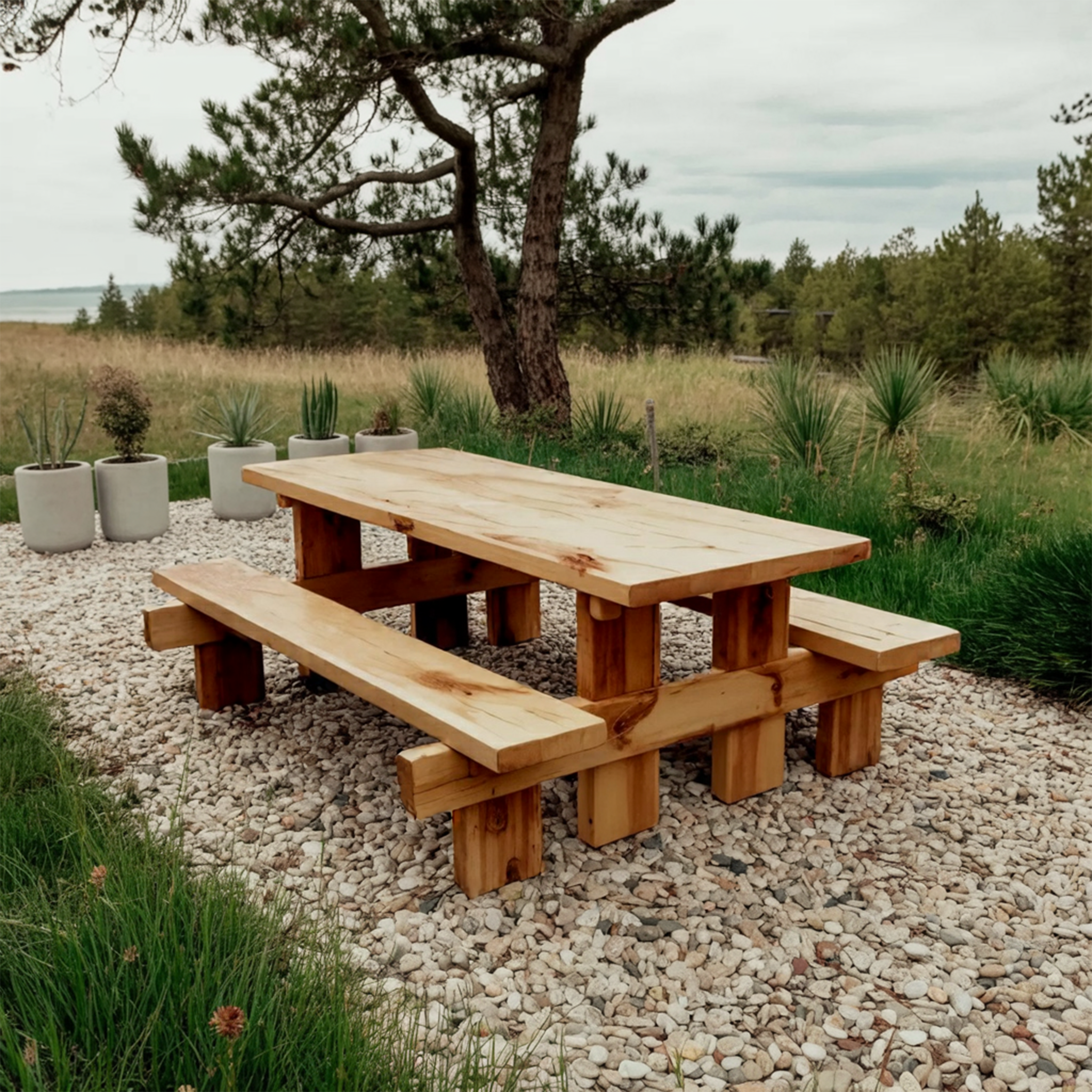 Minimalist Outdoor Picnic Table With Benches For Garden Or Cabin - view 5 of 8