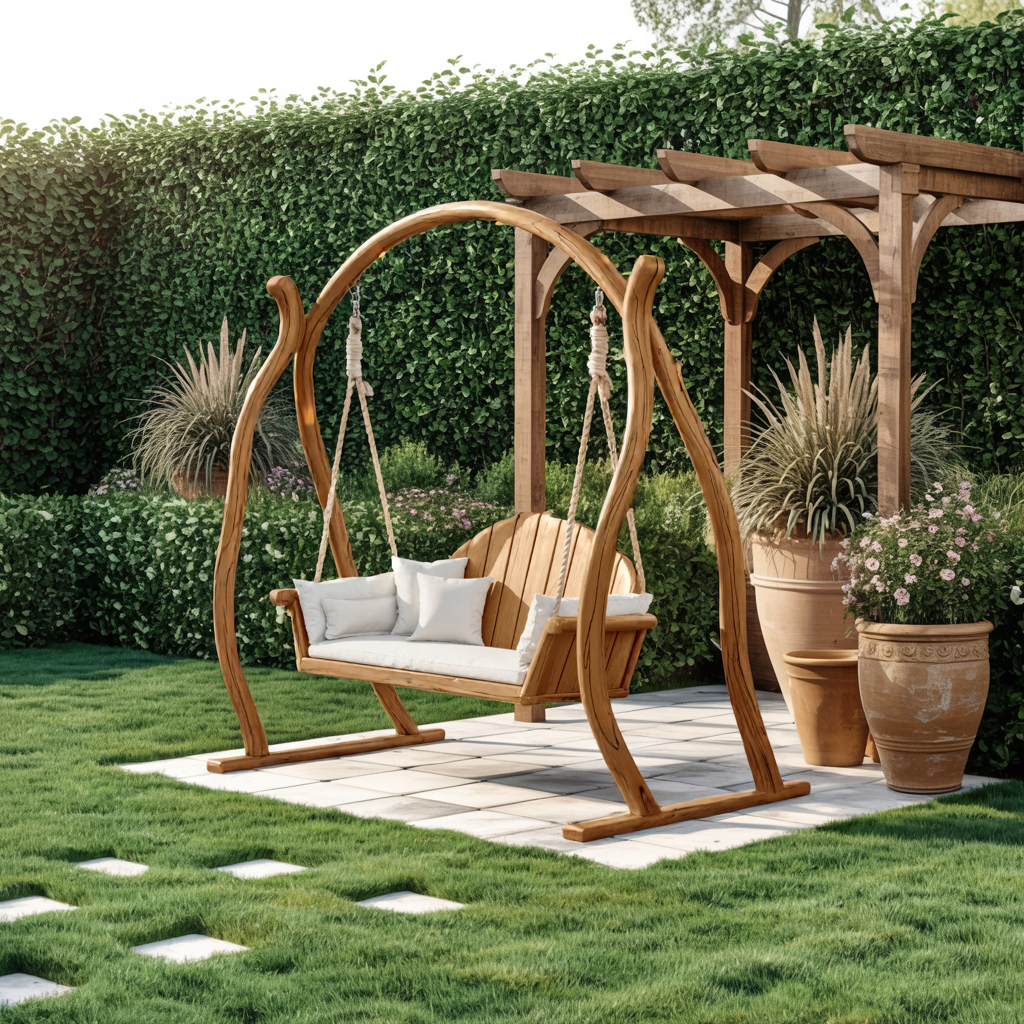 Curved Frame Garden Swing Bench For Outdoor Relaxation - view 5 of 8
