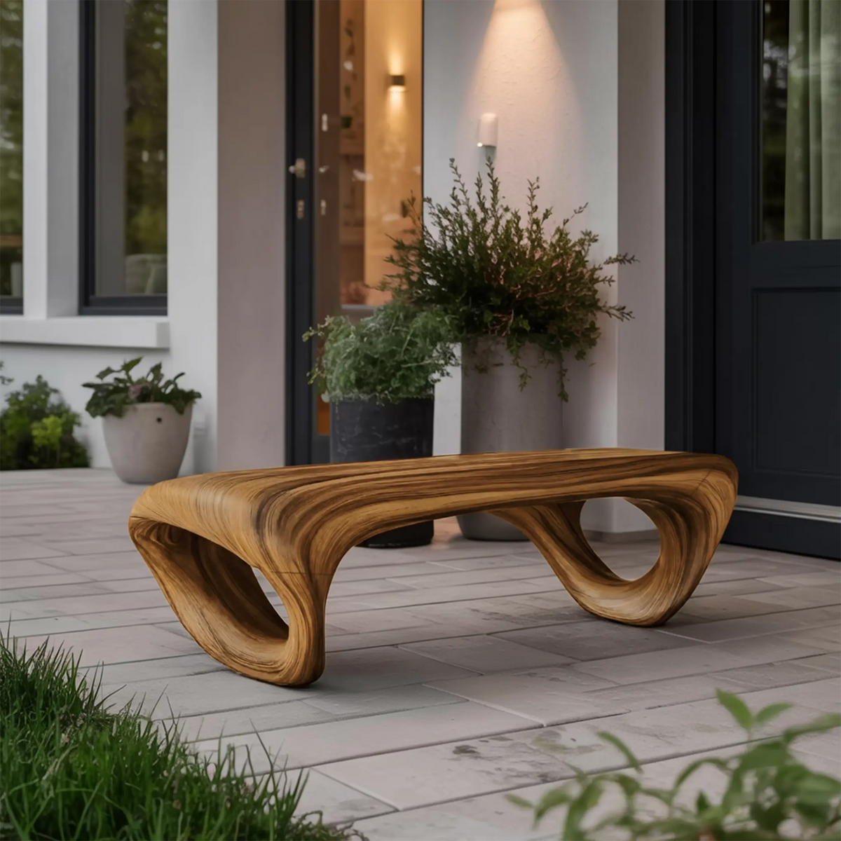 Modern Sculptural Outdoor Bench For Patio Or Garden Decor - view 5 of 8