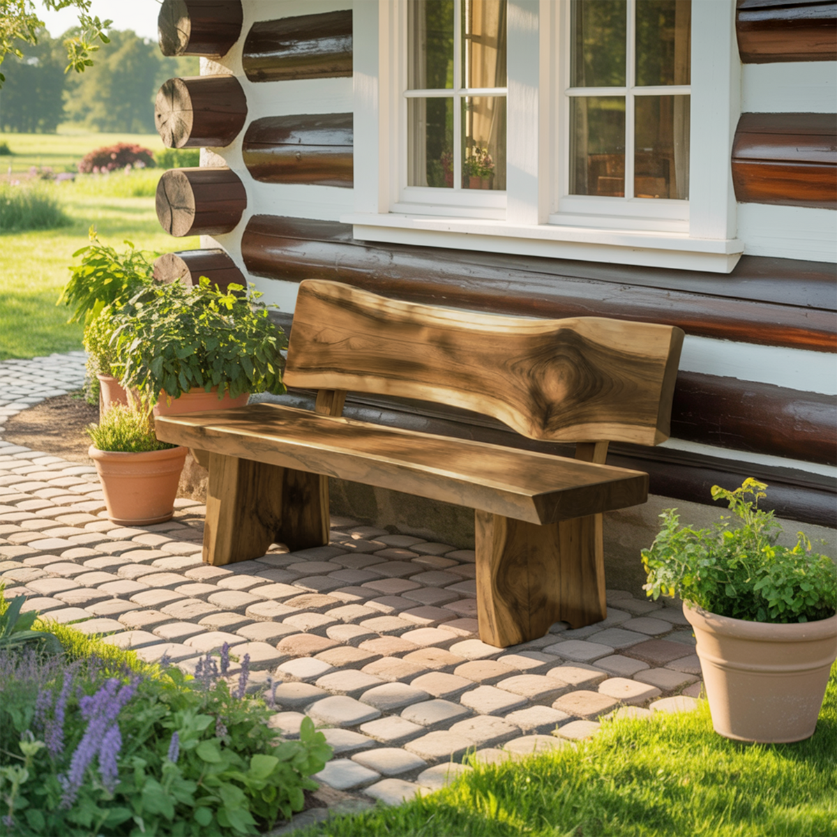 Contemporary Outdoor Wood Bench With Sculpted Back For Patio Or Courtyard - view 5 of 8