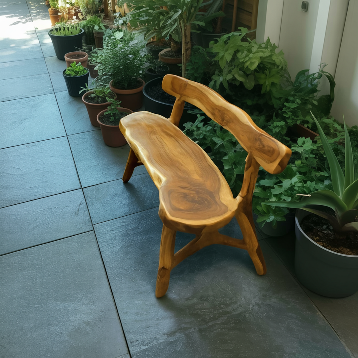 Rustic Live Edge Bench With Backrest For Garden Patio And Balcony - view 5 of 8