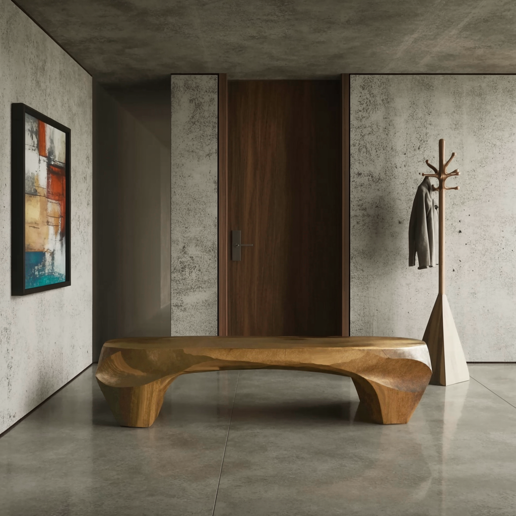 Modern Sculptural Bench And Wall Mirror For Entryway - view 5 of 8