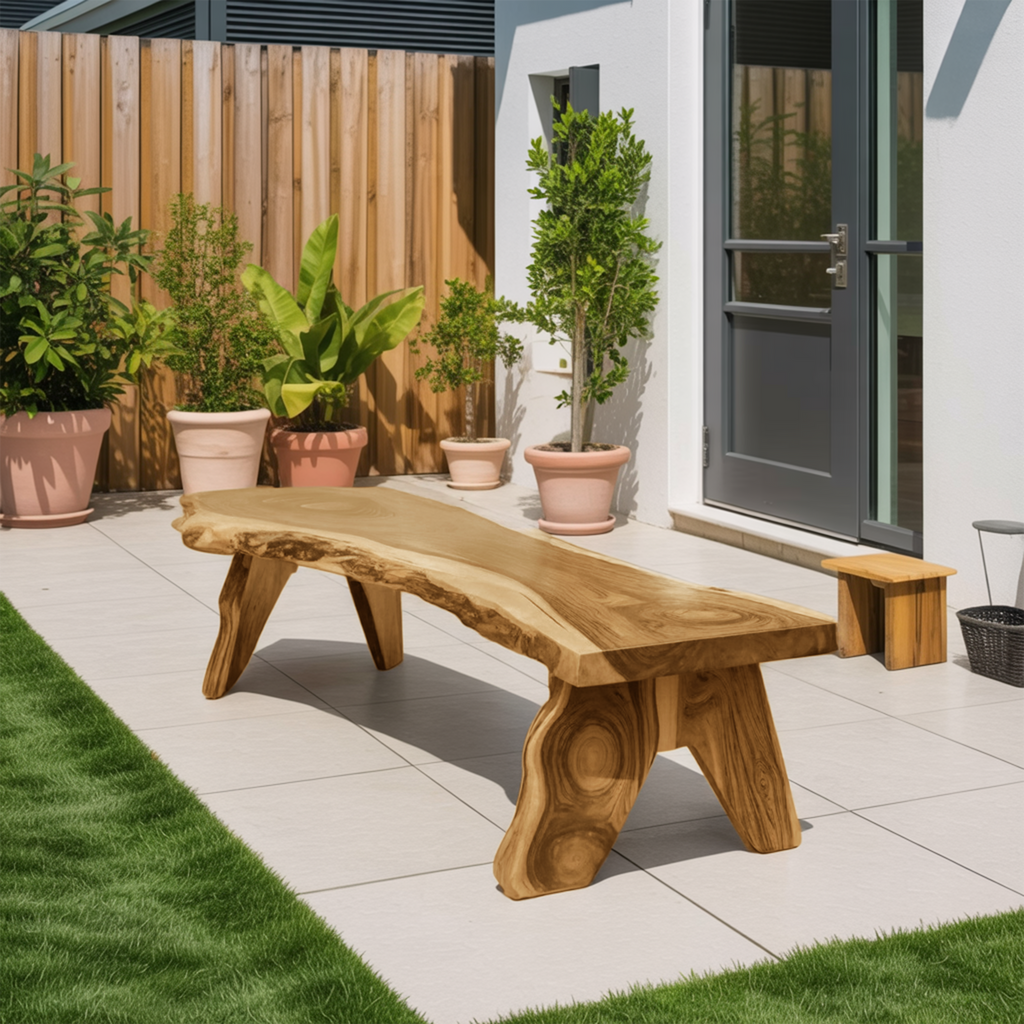 Rustic Live Edge Wooden Bench For Patio Or Garden - view 5 of 8