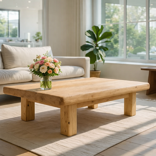 Rustic Solid Wood Coffee Table with Chunky Legs - view 1 of 9