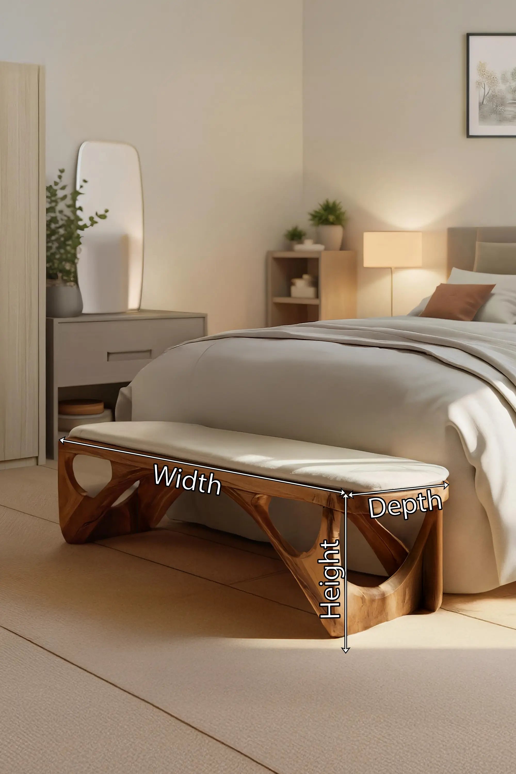 Minimalist Curved Wood Bench For End-of-Bed Design - view 7 of 7