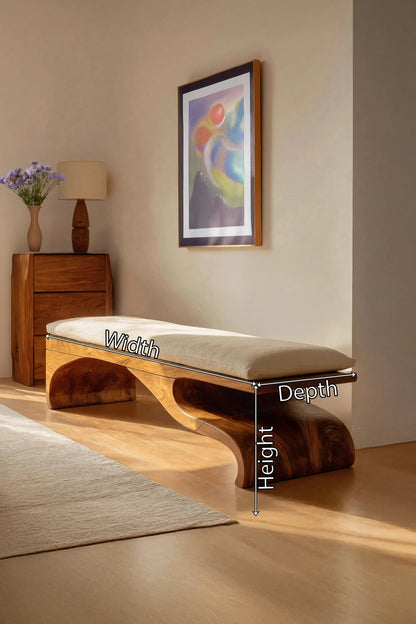 Modern Sculptural Wooden Bench For Bedroom Decor - view 7 of 7