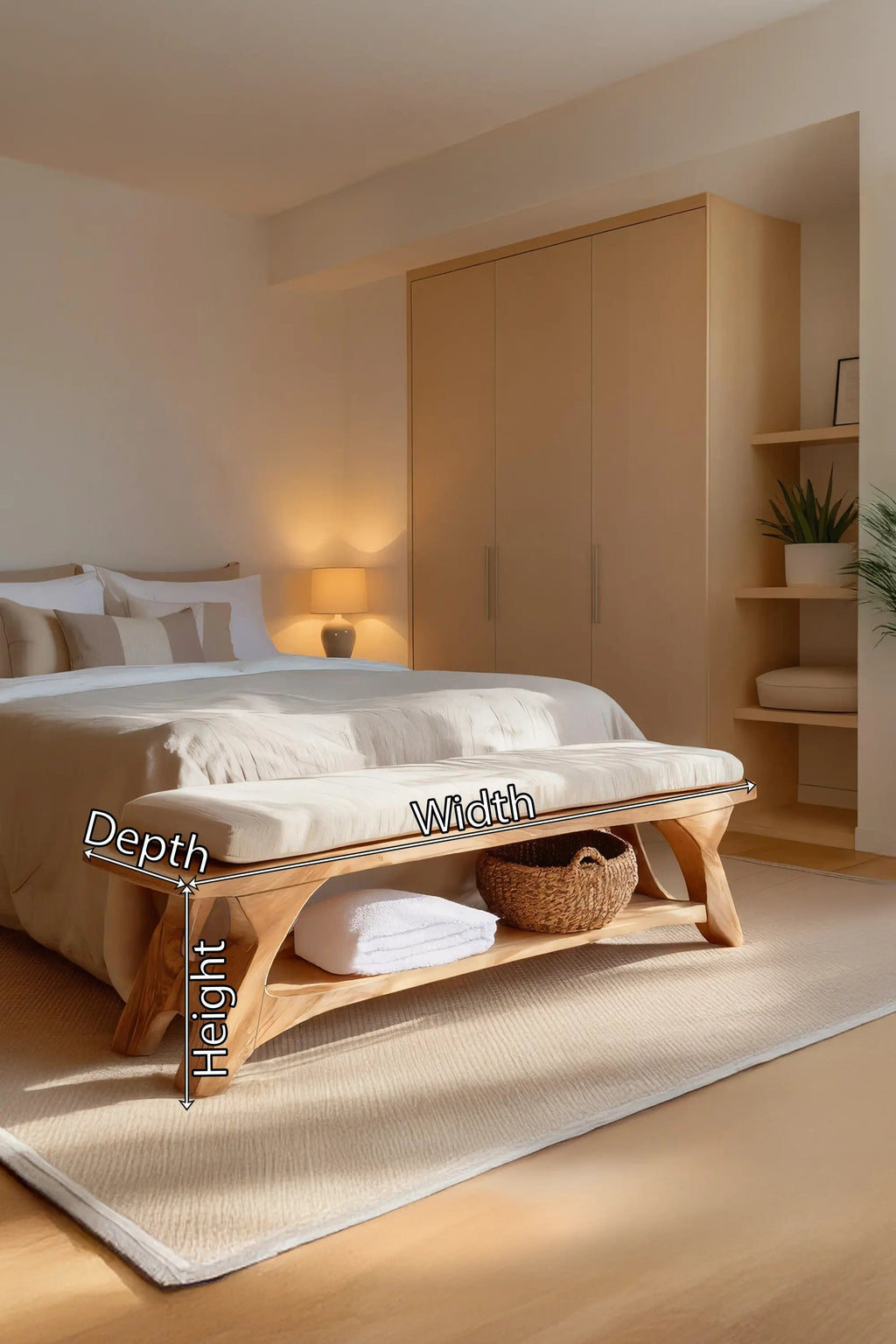 Modern Sculpted Wood Bench For Bedroom Interior Styling - view 7 of 7