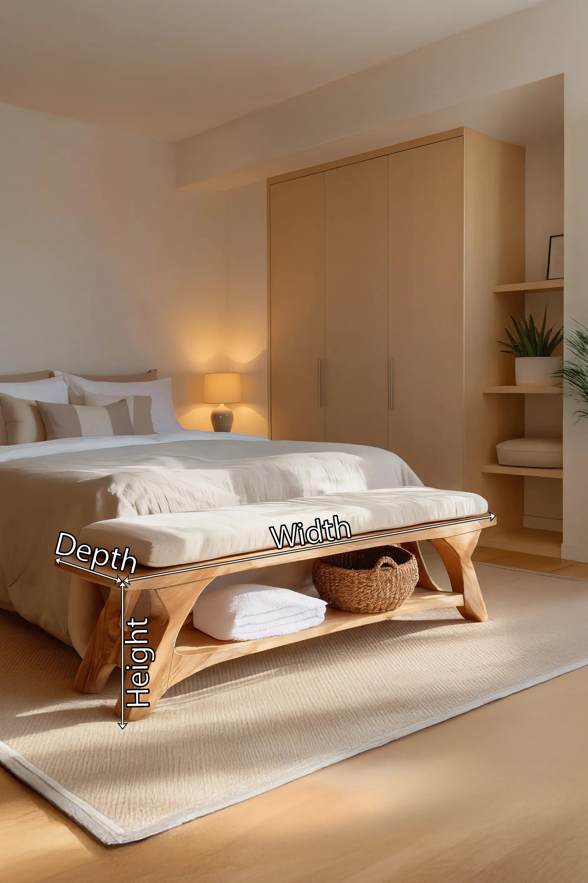 Modern Sculpted Wood Bench For Bedroom Interior Styling - view 7 of 7