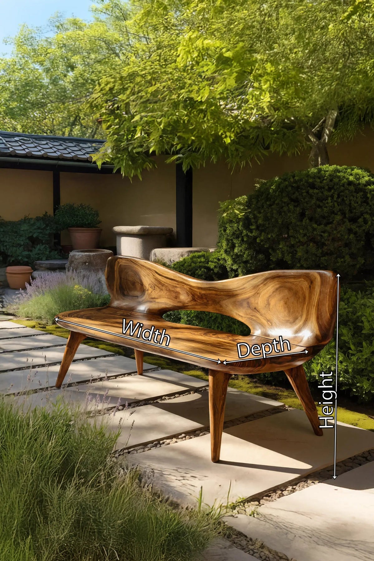 Mid Century Artistic Wooden Bench For Patio Setup - view 7 of 7