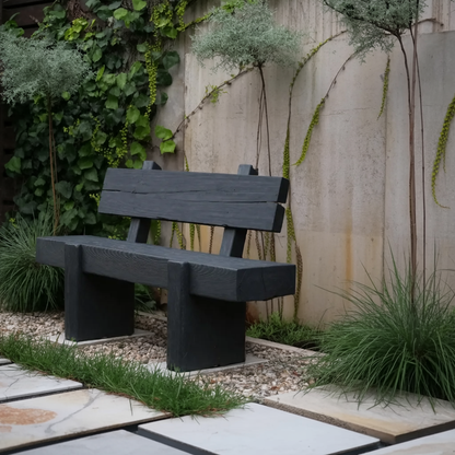 Modern Solid Wood Outdoor Bench With Charred Finish For Garden Or Patio - view 2 of 8