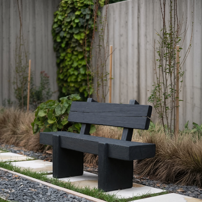 Modern Solid Wood Outdoor Bench With Charred Finish For Garden Or Patio - view 3 of 8