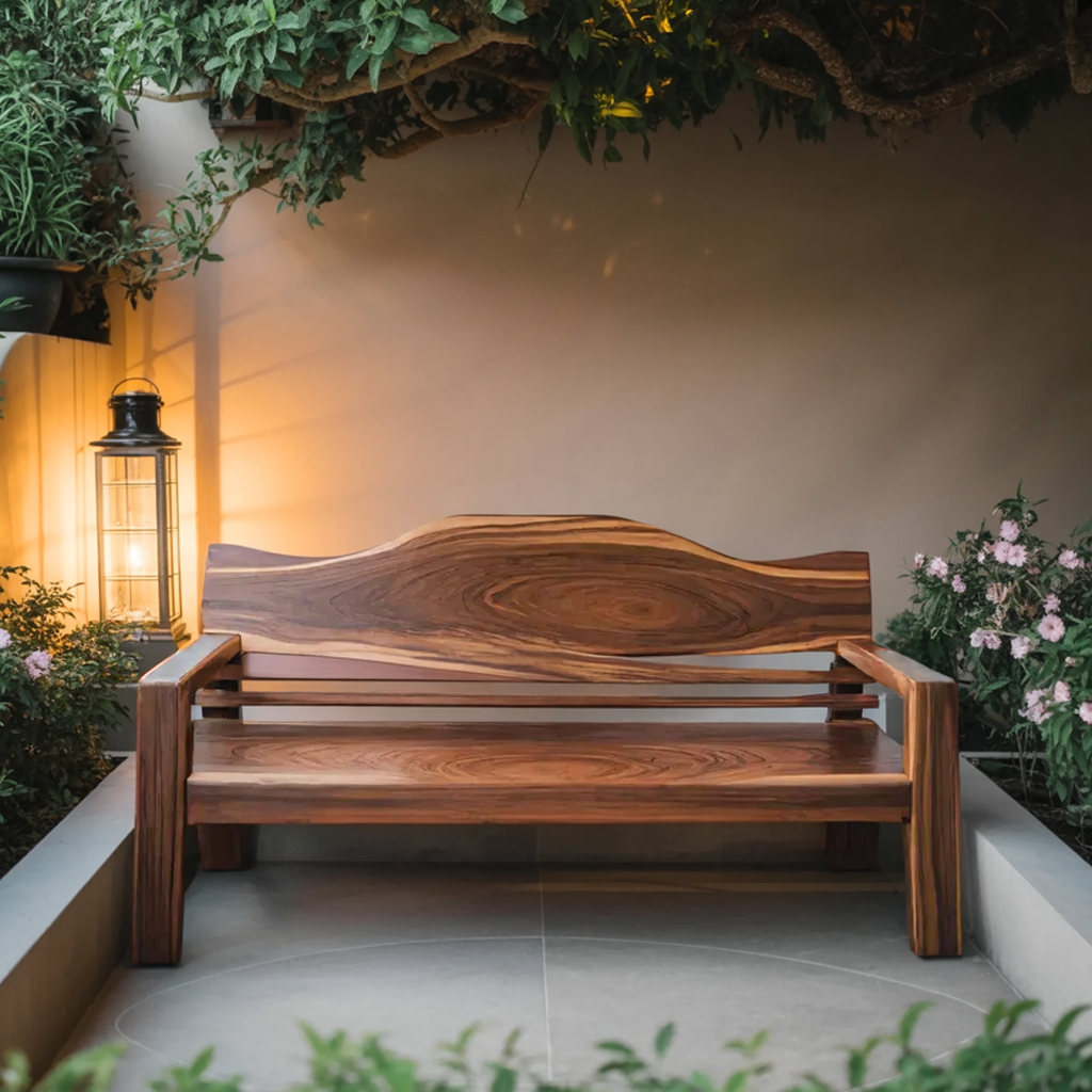 Rustic Outdoor Wooden Bench With Curved Backrest For Garden Or Porch - view 2 of 8