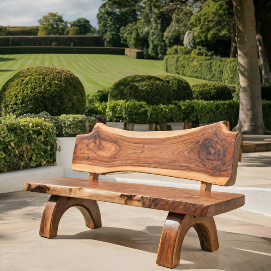Rustic Live Edge Bench With Backrest For Patio Garden Courtyard - view 2 of 8