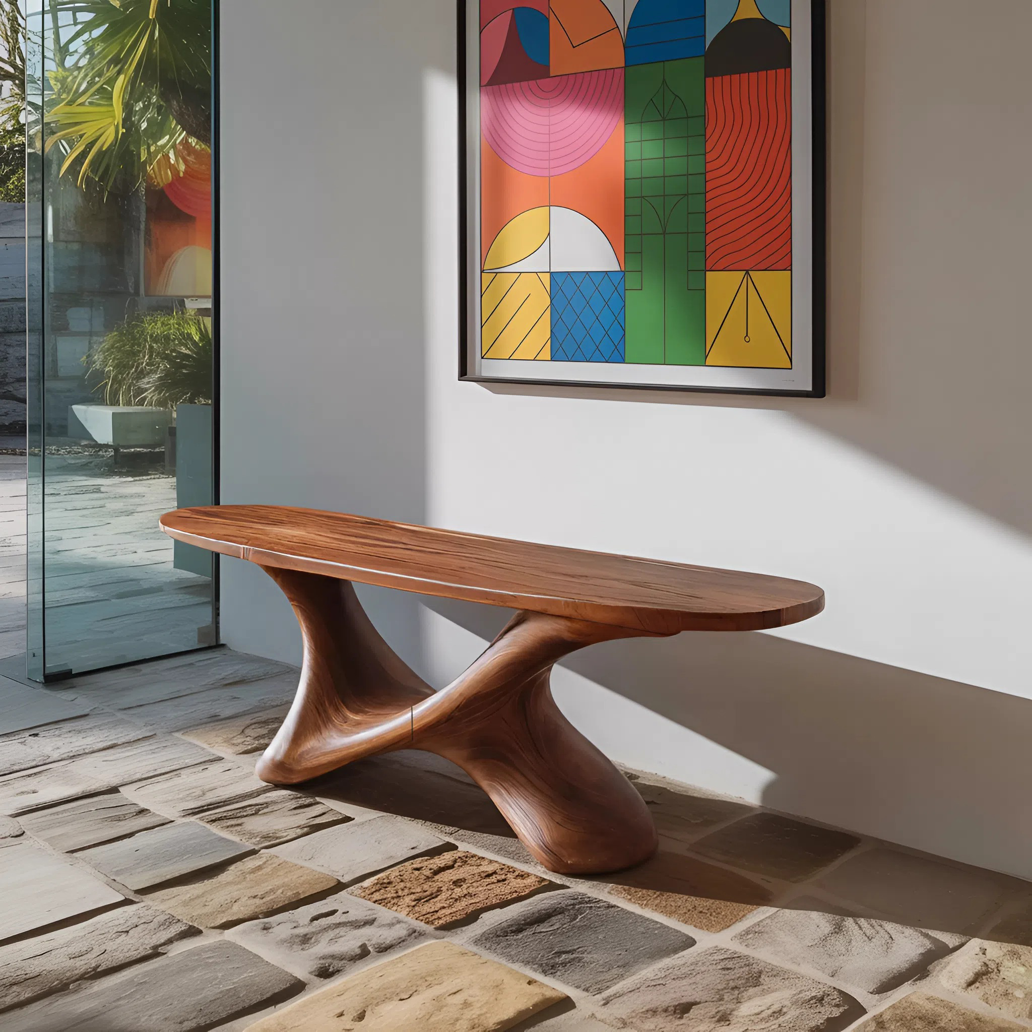 Modern Sculptural Bench With Twisted Base For Entryway - view 2 of 8
