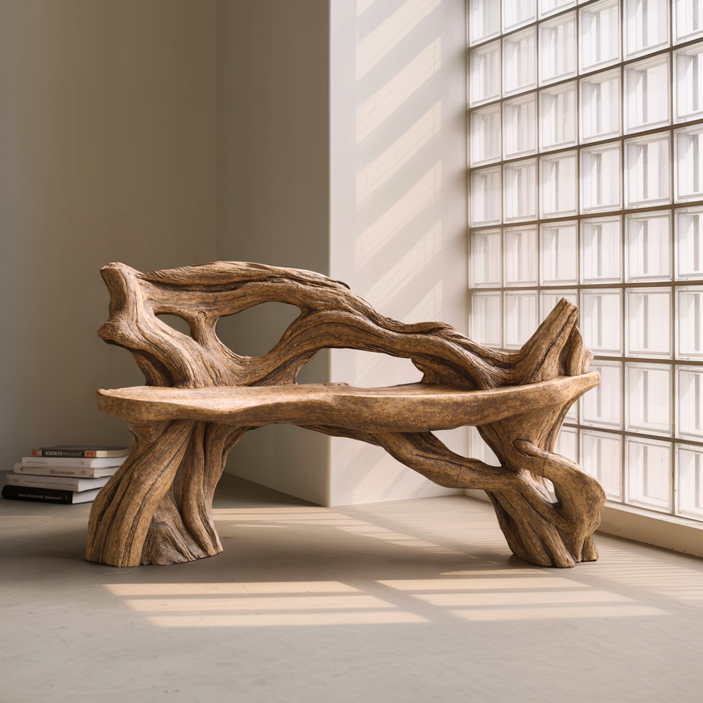 Handcrafted Branch Bench Outdoor Decor For Hand Carved Gardens - view 2 of 8